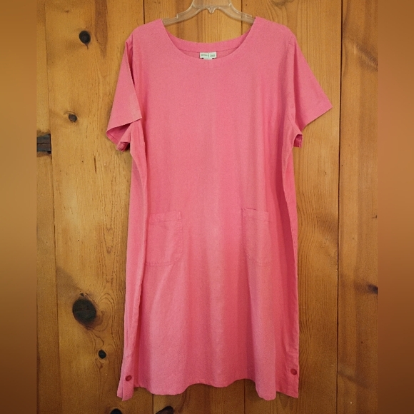 Studio I Ease Woman Midi Boat Neck Linenblend Dress Short Sleeve - Picture 1 of 7